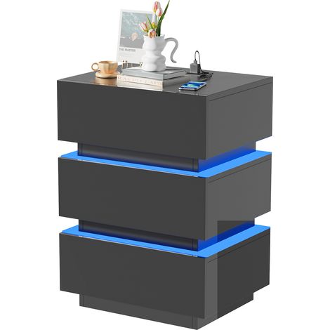 Table de Chevet 3 Étagères avec 2 Prises & 2 Ports USB Intégrés - Panneau de Particules Résistant (45x35x62cm), Multifonctionnelle pour Salon/Chambre/Bureau - Gain de Place & Charge Rapide (1/5)
