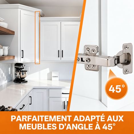 HBL’ Charnières d’Angle 45° pour Meuble, Lot de 4 (1/4)