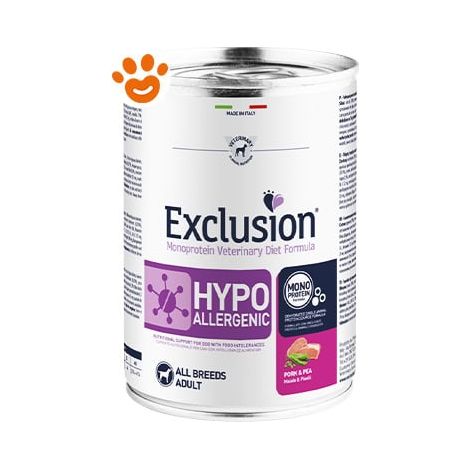 Exclusion Dog Diet Hypoallergenic Adult Maiale e Piselli - Lattina 200 Gr - Cibo Umido Cani