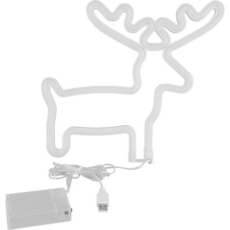 Enseigne LED Néon Cerf Mignon Lumière Jaune Décoration pour Noël Anniversaire Mariage Fête