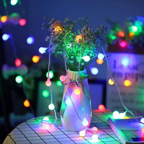 Guirlande lumineuse multicolore 10 LED, 2 modes d'éclairage, alimentation par piles + câble USB 1,5 m, décoration intérieure extérieure chambre terrasse jardin mariage (1/5)