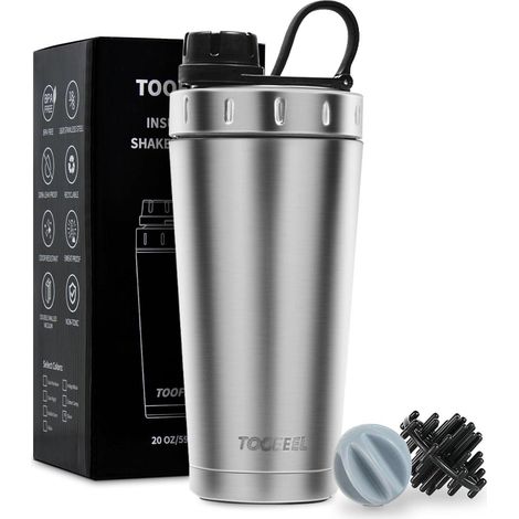 TOOFEEL Protein Shaker Flasche 20 oz doppelwandig isoliert Edelstahl Fitness (1/5)