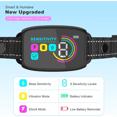 Antibellhalsband mit LCD-Bildschirm, intelligentem und wiederaufladbarem Antibellsystem und einstellbarem Modus für kleine, mittlere und große Hunde (1/5)