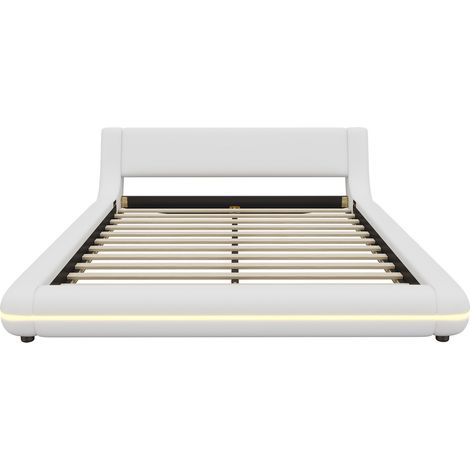Plattformbett 140 x 200 cm aus weißem PU mit stimmungsvoller LED-Beleuchtung (1/5)