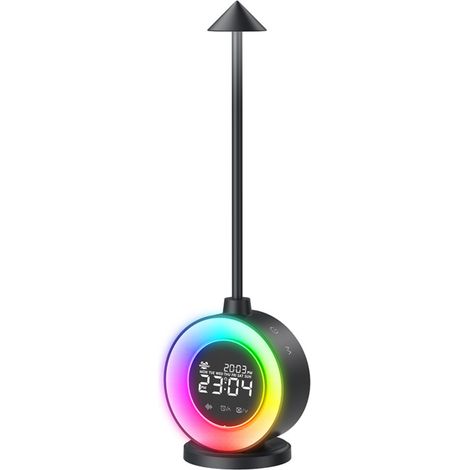 Beleuchteter Wecker, Schreibtischlampe, Nachtlicht mit weißem Rauschen (schwarz, drei Helligkeitsstufen, drei Farbtemperaturen)