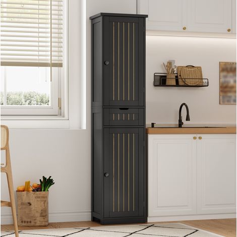 Buffet de cuisine noir 170 x 40 x 30 cm en MDF, 2 portes, 1 tiroir et étagères réglables (1/5)