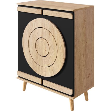 Scarpiera moderna con ante geometriche tonde, ripiani multipli e gambe in legno HOMVRA (1/5)