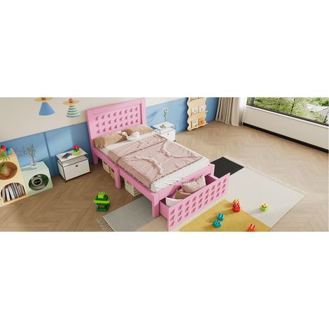 Holzbett 90x200cm Rosa Kinderbett mit Block Design & Stauraum (1/5)
