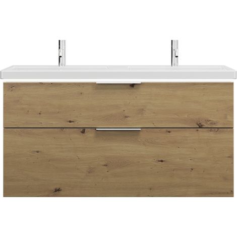 burgbad Eqio double lavabo en céramique, meuble sous-lavabo avec (1/4)