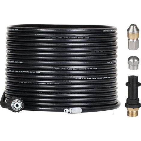 Kit de débouchage de tuyau pour nettoyeurs haute pression - 15 m - Avec buse et buse pivotante - Kit de furet professionnel 180 bars - Avec adaptateur pour accessoires Karcher K2/K3/K4/K5/K6/K7 - AA (1/4)