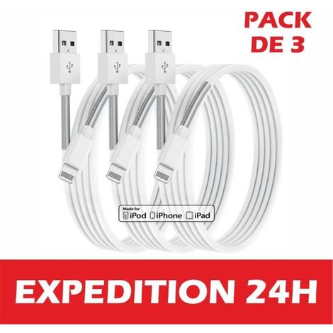 Lot de 3 Câble de Chargeur iPhone, MFi CERTIFIÉ, Fil Lightning Charge Rapide pour iPhone 13 12 11 Pro XS Max XR X 8 7 6S Plus / 8 7