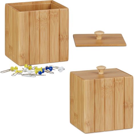 2x Scatola Portatutto con Coperchio, Piccolo Contenitore in Bambù, Barattolo HLP: 11,5x10x8 cm, Colore Naturale (1/4)