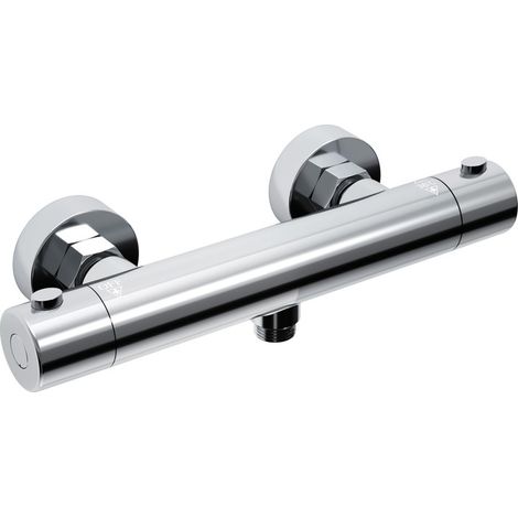 Görbach Thermostat-Duscharmatur – Thermostatische Mischbatterie für die Dusche Chrom – 38°C Sicherheitssperre – Doppelbedienung – Rundes Design