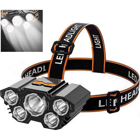 Lampe frontale LED — Phare rechargeable ultra-lumineux avec 4 modes d'éclairage et faisceau réglable à 90° — Étanche, zoomable (spot et projecteur) — Idéale pour la pêche, la course à pied, la randonn (1/5)