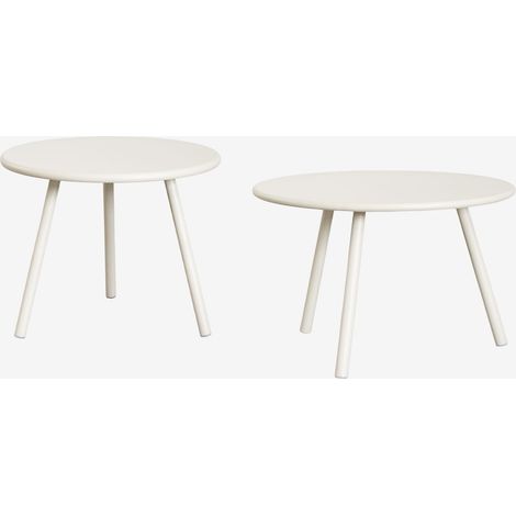 SKLUM 2er-Set Aradina Garten-Beistelltische aus Eisen Beige Leinen                                   (1/5)