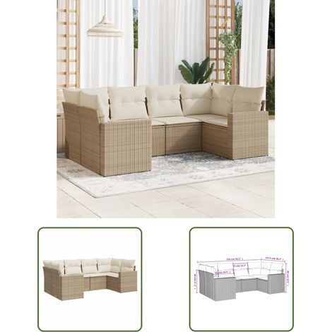 The Living Store 6-tlg. Garten-Sofagarnitur mit Kissen Beige Poly Rattan - Gartensofas - Outdoor Möbel - Gartenmöbel Set - Rattan Sofa - Lounge Set (1/3)