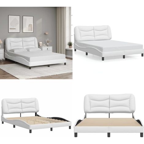 Bettgestell mit Kopfteil Weiß 120x200 cm Kunstleder - Bettsystem - Doppelbett - Weißes Bett - Schlafzimmermöbel - Boxspringbetten - Home & Living (1/5)