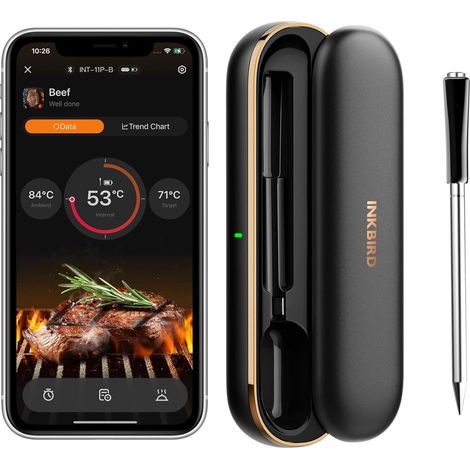 Küchenthermometer, INKBIRD INT-11P-B, kabelloses Kochthermometer, Bluetooth 91 m/300 ft, App-Steuerung, 2 Sensoren und 1 Sonde (1/5)