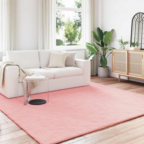 Anti-Slip Faux Rabbit Fur Rug OLITE Pink 240 x 240 cm Polyester vidaXL