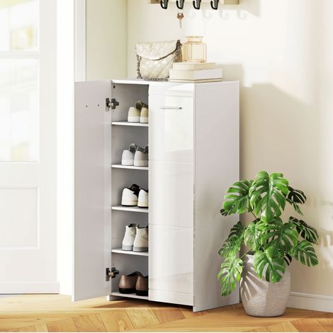 Mueble zapatero blanco brillo con estantes regulables, 10 pares, 55 x 36 x 108 cm (1/5)