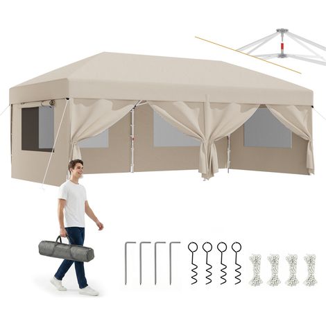 Tonnelle Pliante 3x6m avec Protection Insectes & Ventilation|Stores + Fenêtres Aérées|Montage Express 1 Minute, Beige (1/5)