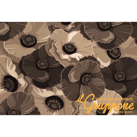 Tappeto arredo moderno made in Italy fantasia fiori rose 2 misure salotto Marrone - 120x170 cm