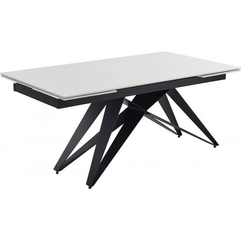 Table extensible 160/240 cm céramique blanc pied géométrique - OREGON 03 (1/5)