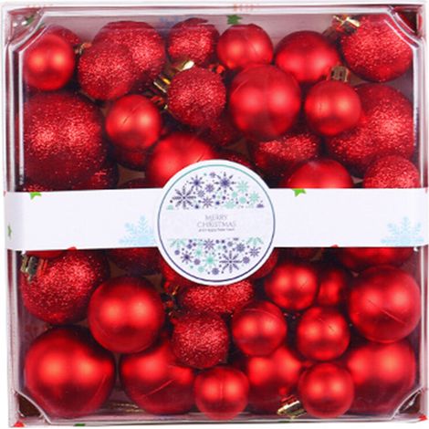 Ensembles de boules de noël 3/4/5cm, boîte carrée-Rouge