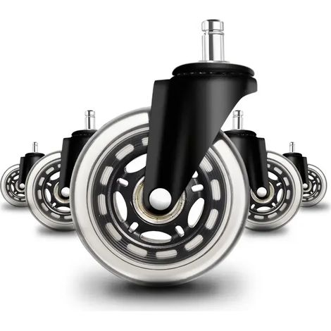Five transparent black casters, swivel casters for office chairs, silent swivel casters with rubber inserts.