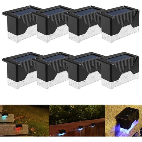 Lampes solaires d'extérieur pour clôture - Lampes solaires étanches, pour extérieur, jardin, marches, terrasses, escaliers (lot de 8, lumière colorée) (1/5)