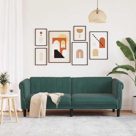 3-Sitzer Sofa Dunkelgrün Samt mit stabilen Beinen für Wohnzimmer (1/5)
