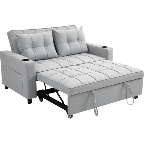 TwoSeater PullOut Sofa Bed Light Grey (1/5)