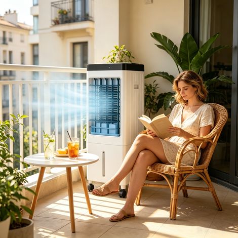 Ventilateur climatiseur portable 2000m³/h – Tour de refroidissement avec télécommande – Minuterie 7.5h – Surface 30m² (1/4)