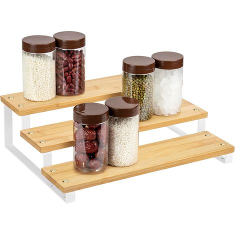 Organisateur d'épices, étagère à épices pour l'intérieur du placard, étagère à 3 niveaux en escalier pour bocaux, bouteilles, boîtes de conserve, idéal pour placard de cuisine, plan de travail (1/5)