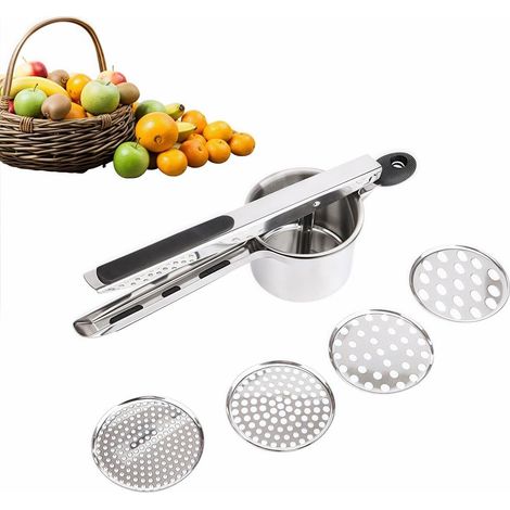 Schiacciapatate professionale da 425 g (15 oz) – Realizzato in acciaio inossidabile di alta qualità, con 4 contenitori intercambiabili per un purè di patate liscio e soffice. (1/4)