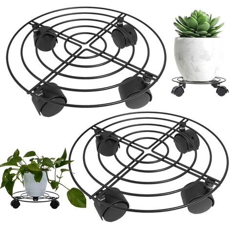 32cm Plant Stand on Wheels, 2-Piece Metal Flower Pot Holders with Lockable Wheels for Indoor and Outdoor Use, Saucer (1/5)