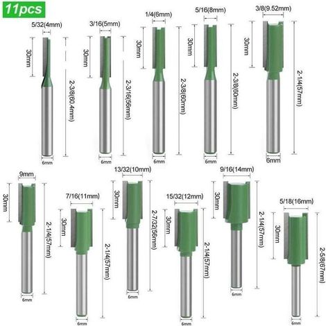 11-teiliges Set 6-mm-Schaft-Fräser, Nutfräser, Holzbearbeitungsfräser, extra lange Fräser, Hartmetall-Fräser, Holzbearbeitungsfräser (4–16 mm) (6 mm) (11) (1/5)