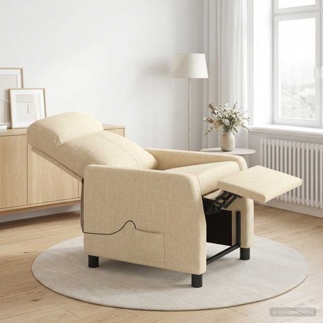 vidaXL Silla de masajes reclinable Crema Tela (1/5)
