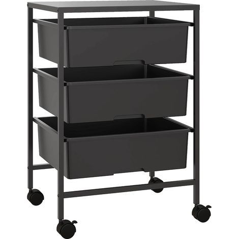 Table d'appoint à roulettes, 3 paniers de transport et de rangement, desserte de cuisine, 40,8 cm (L) x 33,5 cm (l) x 60,5 cm (H), noire (1/5)