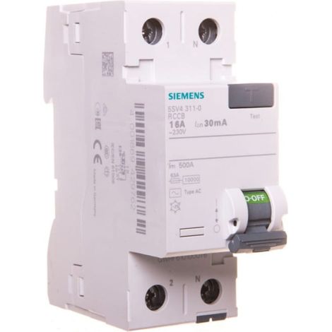 Disyuntor diferencial 2P 16A 003A Tipo AC 30mA 230V SENTRON 5SV43110