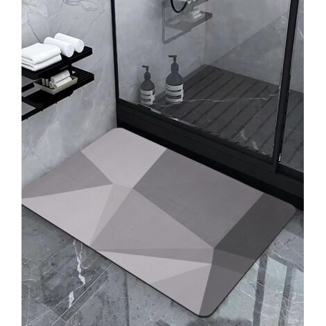 PA 40 x 60 cm rutschfeste Badematte, saugfähige Diatomit-Badematte, Mikrofaser-Badezimmerteppich, schnell rutschfester Teppich, weich trocknende Duschmatte, grau (1/5)