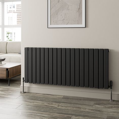 Black Flat Panel Designer Radiator Vertical Horizontal 600 x 1444mm Double Panel