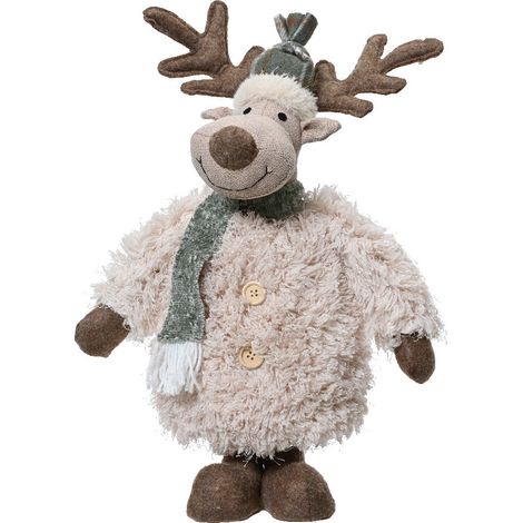 Peluche renna natalizia con sciarpa verde e pelliccia decorazione per interno da 42 cm (1/4)