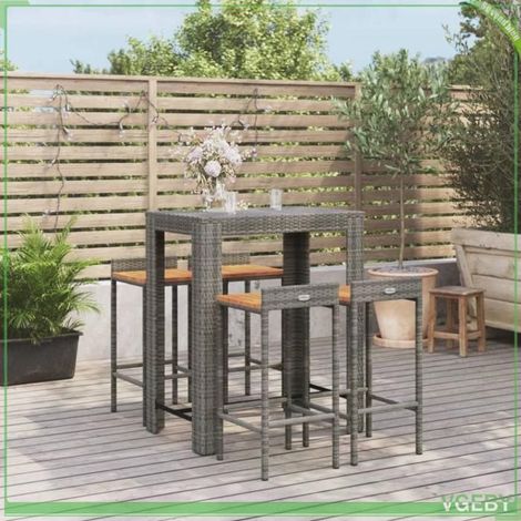 Ensemble de bar de jardin - FAFEICY - 3187709 - Gris - Rotin poly & acacia - 5 pièces (100×60,5×110,5 cm) (1/5)