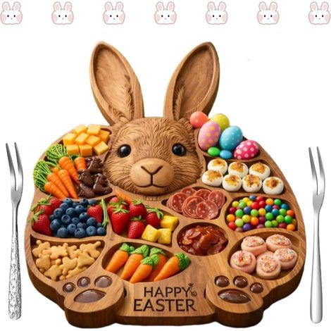 Planche À Charcuterie Forme De Lapin - Bois Naturel - 28 Cm - Pour Apéritifs Et Friandises De Pâques - 1 Pièce (1/5)