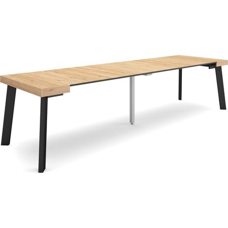 Skraut Home - Mesa Consola extensible, Mesa comedor plegable, 300, Para 14 comensales, Patas de madera, Estilo Moderno, Roble (1/5)