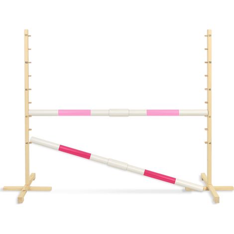 Obstacle de saut pour cheval à bascule 160 cm, hauteur 120 cm, deux barres - rose clair et rose foncé (1/5)