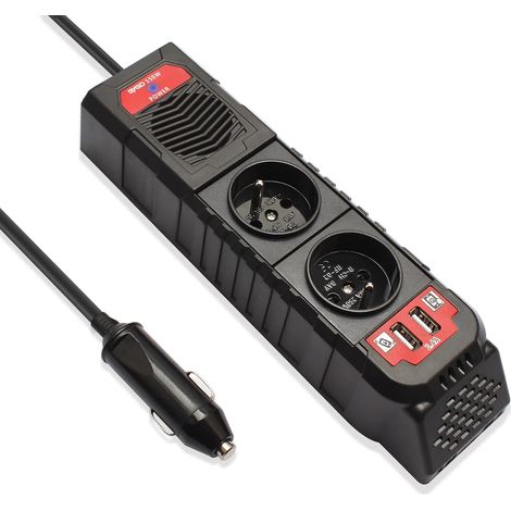 Convertisseur 12v 150W, Prise Allume Cigare Transformateur de Tension avec 2 Ports USB et 2 Prises EU, Allume Cigare USB Prise Electrique pour Auto, Phone, Tablette, Ordinateur, Camping, (E8963) (1/5)