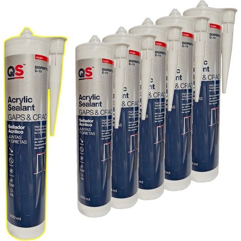 Mastic Acrylique C-10 application facile, anti-moisissure, peut être peint (lot de 6 x 300 ml) Teinte: BLANC (1/2)