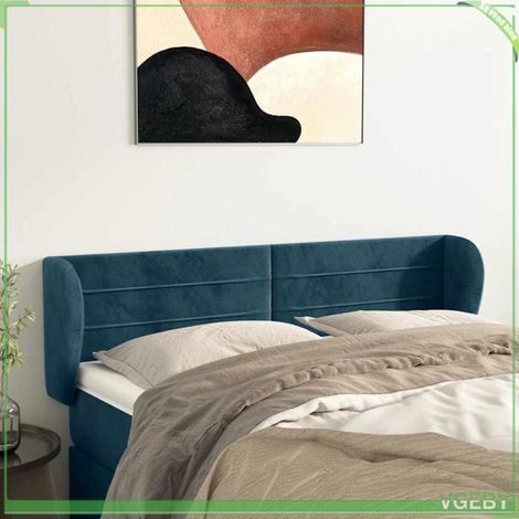 Tête de lit avec oreilles - 3117336 - Velours doux bleu foncé - 147 x 23 x 78/88 cm - Hauteur réglable (1/5)